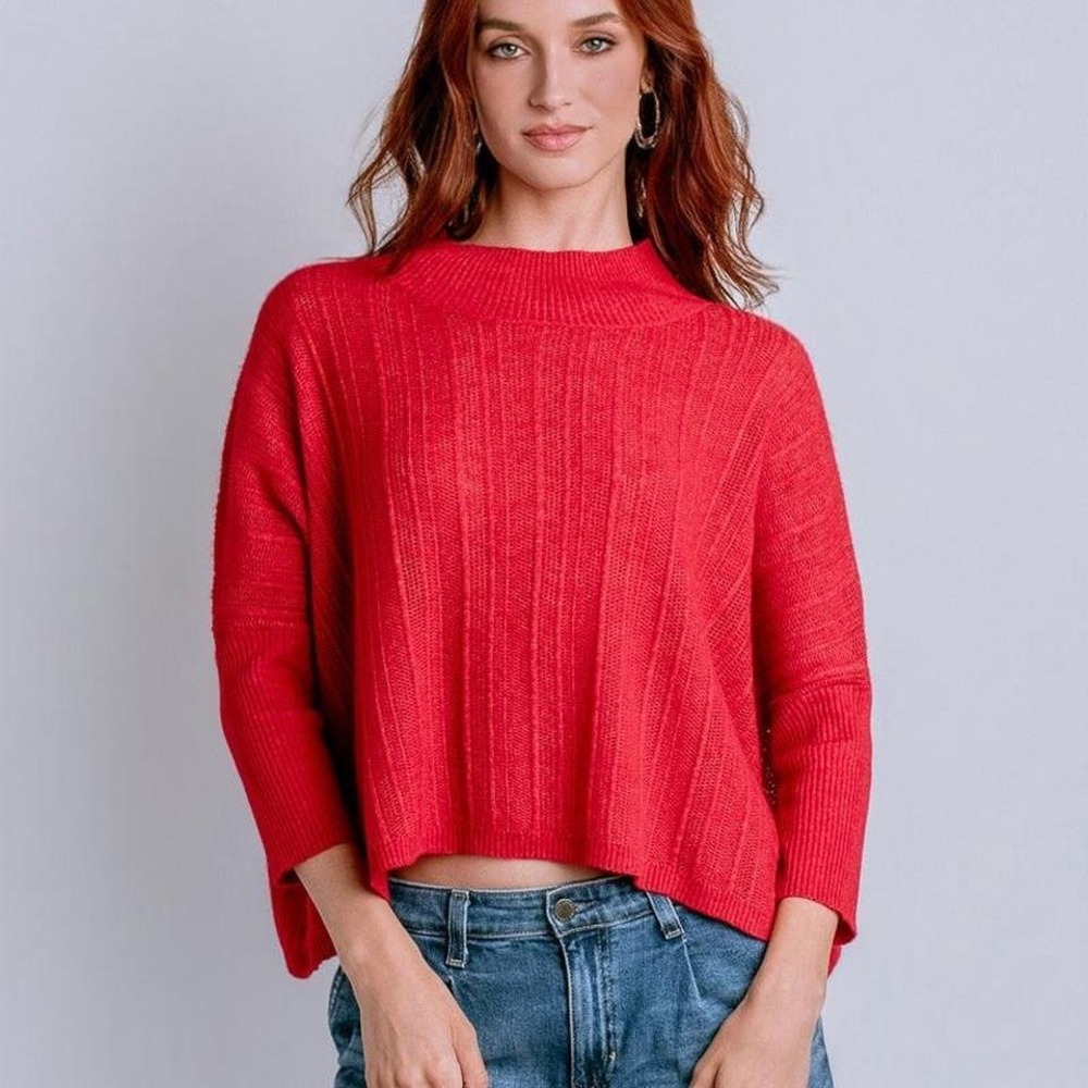 Kerisma Aja Ari Red cropped sweater, One Size with mock neck and 3/4 sleeves